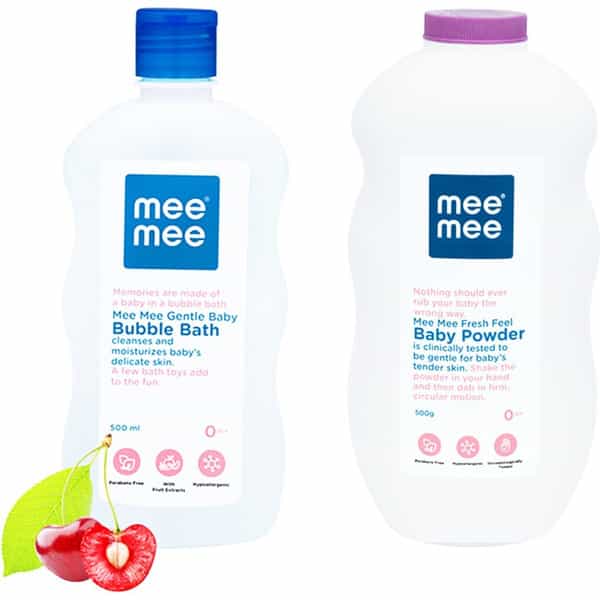 Meemee Gentle Baby Bubble Bath And Fresh Feel Baby Powder (500 Ml) (White)