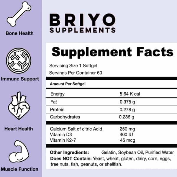 Briyo Supplements- Orthomax -Calcium + Vitamin D3 Dietary Supplement For Bone & Joint -60 Softgels