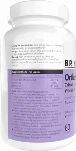 Briyo Supplements- Orthomax -Calcium + Vitamin D3 Dietary Supplement For Bone & Joint -60 Softgels