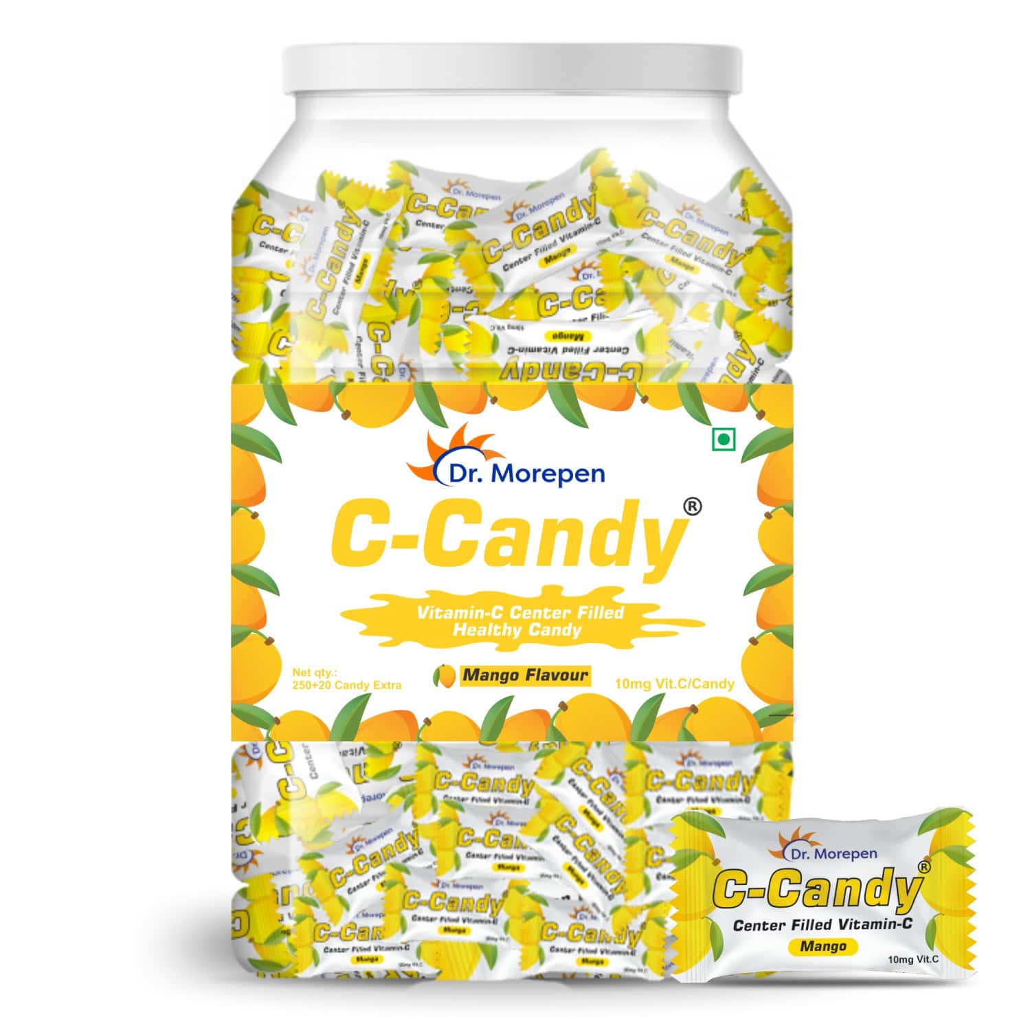 Dr. Morepen Vitamin C-candy | 10mg Vit.c Per Candy | Mango Flavored | Jar 250 Candy