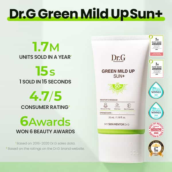 Dr.g Green Mild Up Sun+ Spf50+ Pa++++ - Verified Uv Blocking Effect - Green Mild Up Sun+ | 50Ml