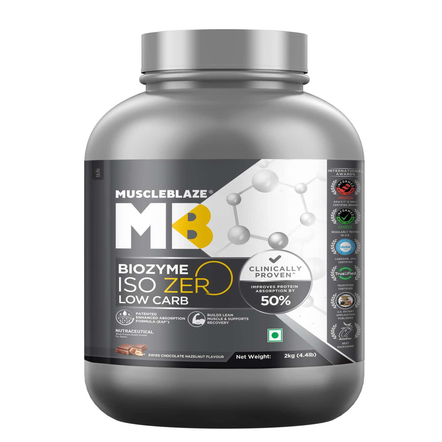 Muscleblaze Biozyme Iso-zero | Low Carb Whey Protein Isolate (swiss Chocolate Hazelnut | 2kg)