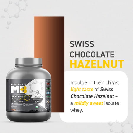Muscleblaze Biozyme Iso-Zero | Low Carb Whey Protein Isolate (Swiss Chocolate Hazelnut | 2kg)