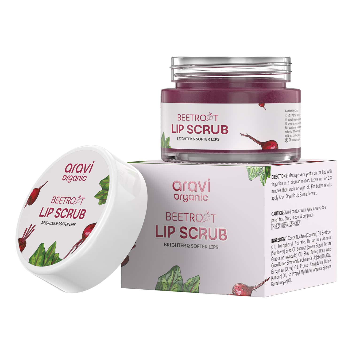 Aravi Organic Beetroot Lip Lightening Scrub - Exfoliates | Brightens & Hydrates Lips - 15gm