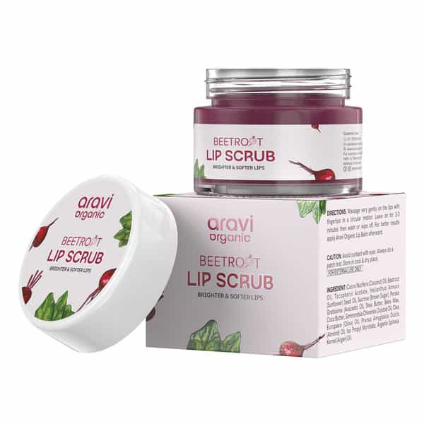 Aravi Organic Beetroot Lip Lightening Scrub - Exfoliates | Brightens & Hydrates Lips - 15Gm
