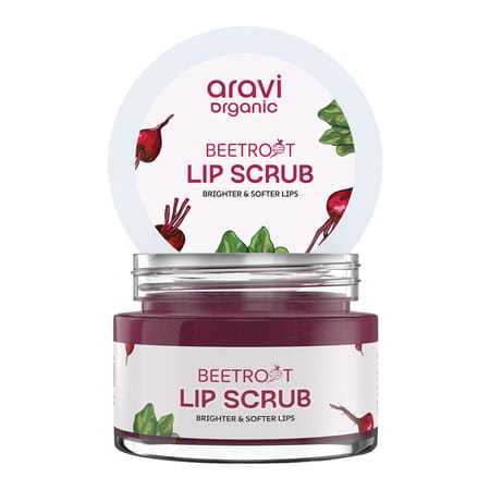 Aravi Organic Beetroot Lip Lightening Scrub - Exfoliates | Brightens & Hydrates Lips - 15gm