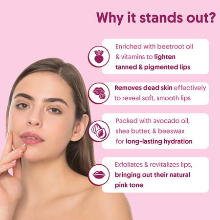 Aravi Organic Beetroot Lip Lightening Scrub - Exfoliates | Brightens & Hydrates Lips - 15gm