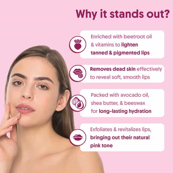 Aravi Organic Beetroot Lip Lightening Scrub - Exfoliates | Brightens & Hydrates Lips - 15Gm