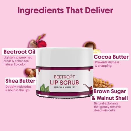 Aravi Organic Beetroot Lip Lightening Scrub - Exfoliates | Brightens & Hydrates Lips - 15gm