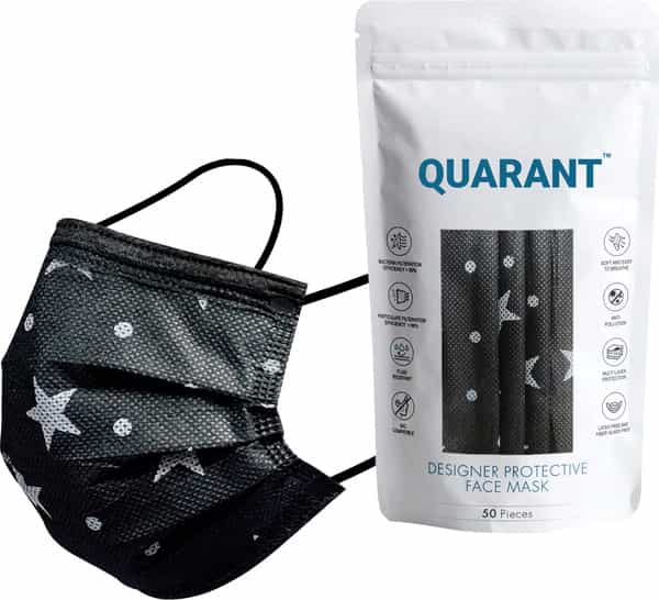 Quarant 4 Ply Designer Protective Surgical Face Mask With Nose Pin Stay Night - Pack Of 50