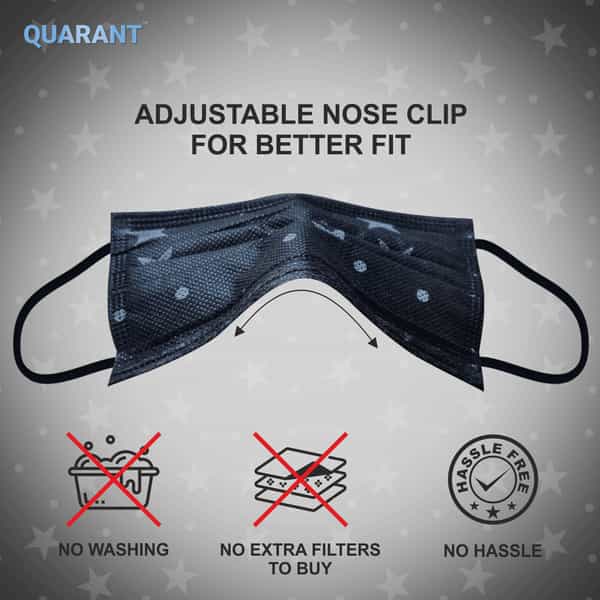 Quarant 4 Ply Designer Protective Surgical Face Mask With Nose Pin Stay Night - Pack Of 50