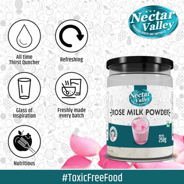Nectar Valley Rose Milk Powder | No Refined Sugar Added | Makes 12 Glasses - 250G