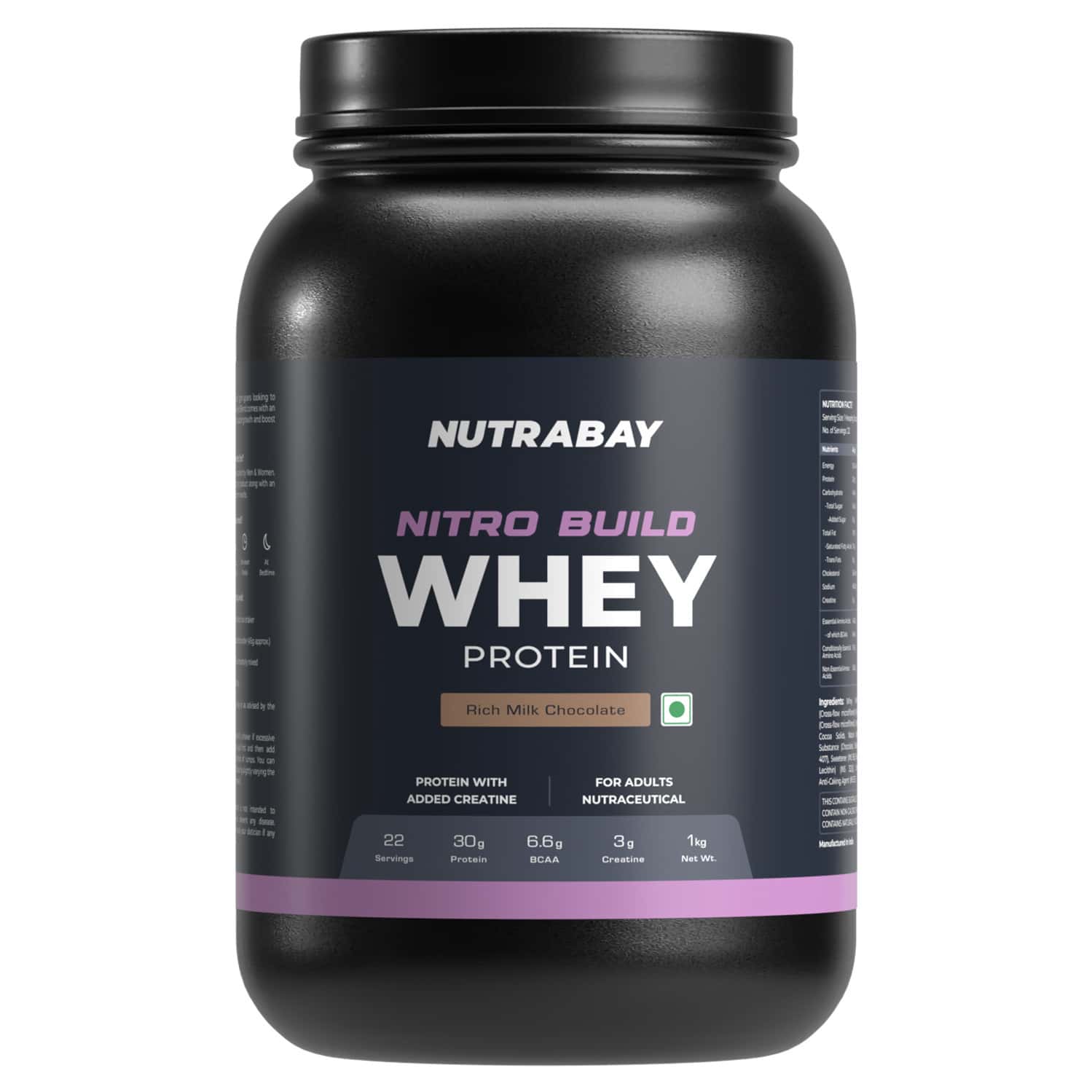 Nutrabay Pro Nitro Build Whey Protein - 1kg | Rich Milk Chocolate - 22 Servings | For Men And Women