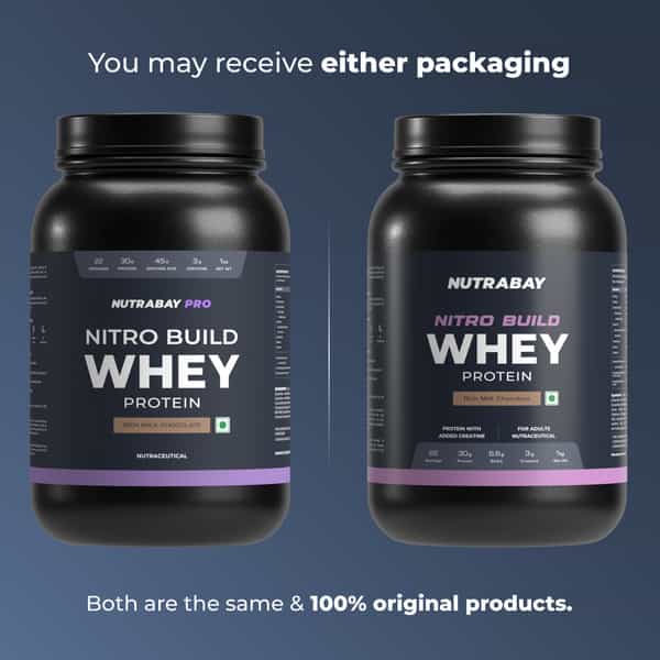 Nutrabay Pro Nitro Build Whey Protein - 1Kg | Rich Milk Chocolate - 22 Servings | For Men And Women