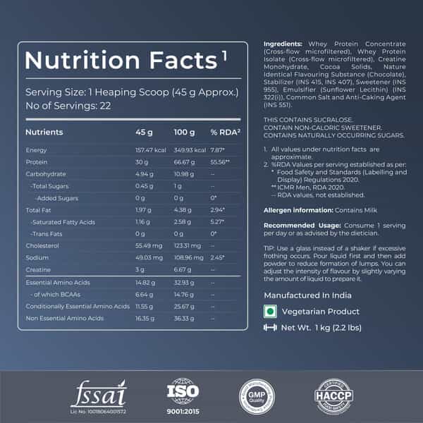 Nutrabay Pro Nitro Build Whey Protein - 1Kg | Rich Milk Chocolate - 22 Servings | For Men And Women