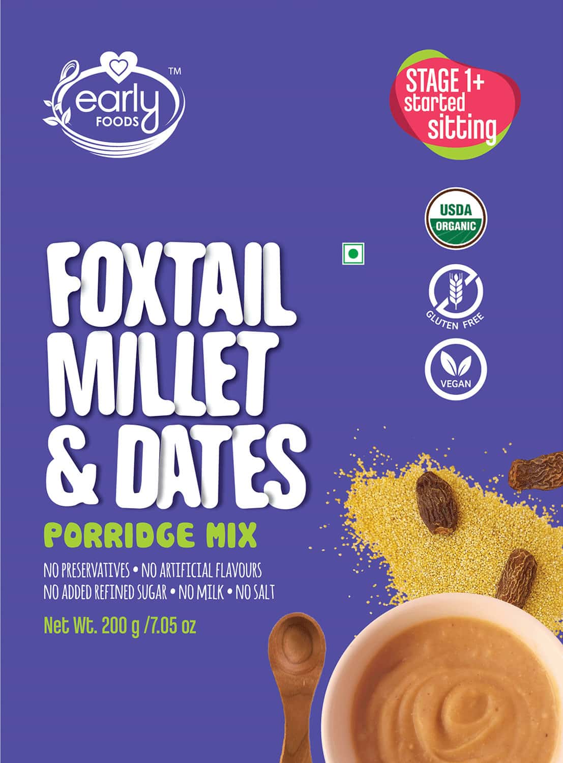 Buy EARLY FOODS ORGANIC FOXTAIL MILLET & DATES PORRIDGE MIX 200G Online
