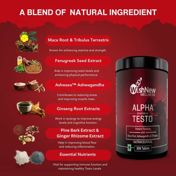 Wishnew Wellness Alpha Booster: Optimal Male Performance | Natural Testosterone Enhancement (30Nos)