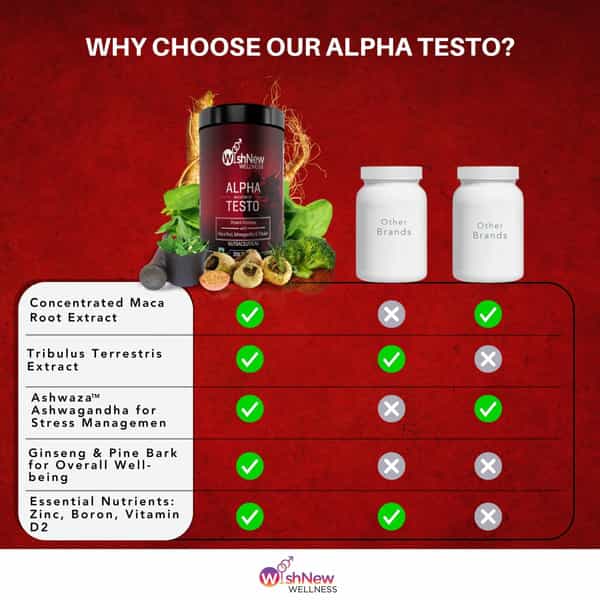 Wishnew Wellness Alpha Booster: Optimal Male Performance | Natural Testosterone Enhancement (30Nos)