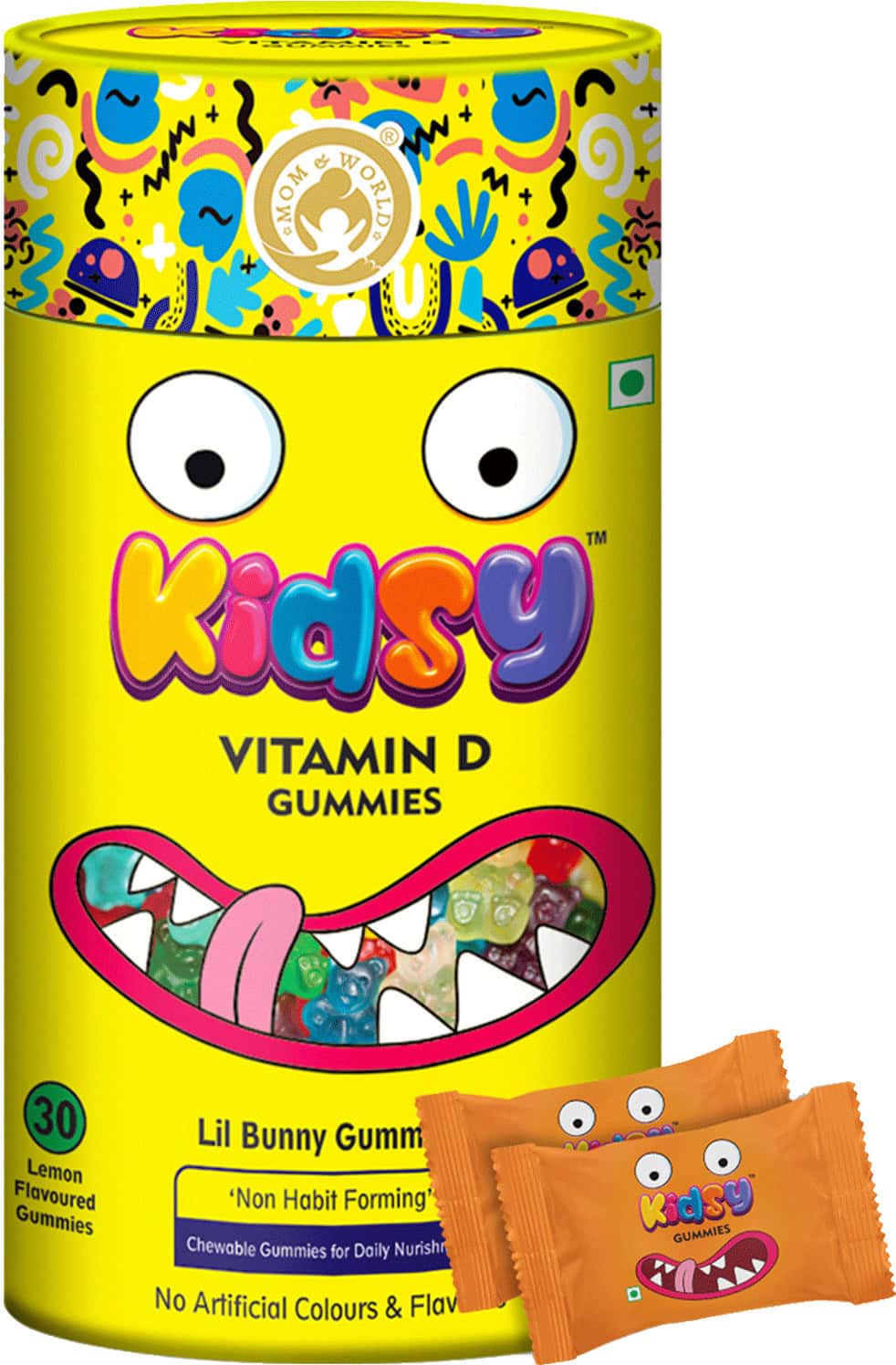 Mom & World Kidsy Vitamin D Gummies For Kids Chewable Gummies-30 (Lemon Flavoured)