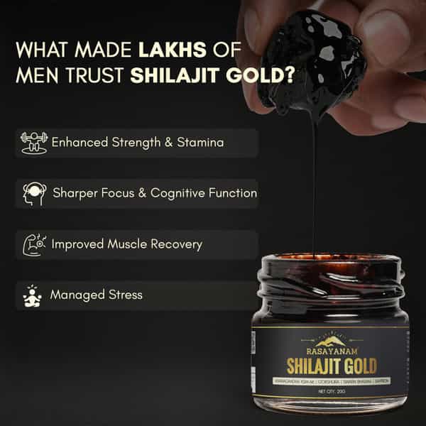 Rasayanam Shilajit Gold Resin|75% Fulvic Acid + Ksm - 66 For Strength & Recovery| 20G Pack Of 1
