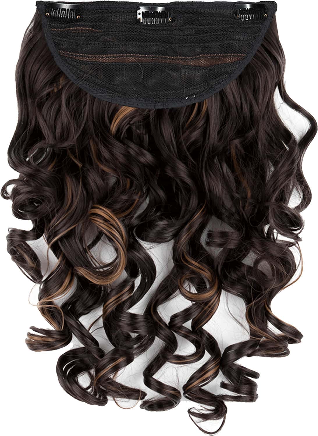 Streak Street Clip-In 18'' Step Curls Dark Brown Hair Extensions With Golden Highlights