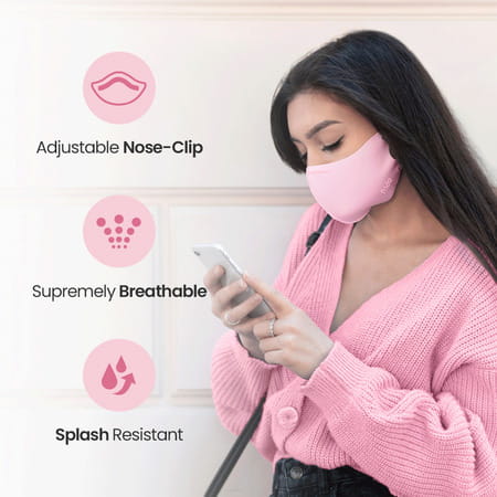 Frido Ultimate Pro Copper Mask|Pink|Nose Clip|Ear Loop|Washable|Imported|Small Size|Pack Of 10