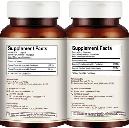 Vedikroots Arjuna + Brahmi 60 Capsules For Heart Care Combo