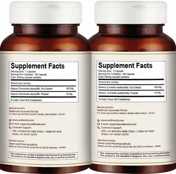 Vedikroots Arjuna + Brahmi 60 Capsules For Heart Care Combo