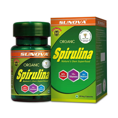 Sunova Organic Spirulina Capsules - Spirulina For Full Body Support | 60 Capsules X Pack Of 4