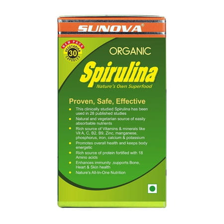Sunova Organic Spirulina Capsules - Spirulina For Full Body Support | 60 Capsules X Pack Of 4