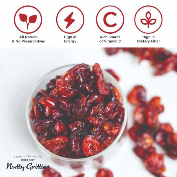 Nutty Gritties Cranberries Dried & Whole Healthy Snack - 200G