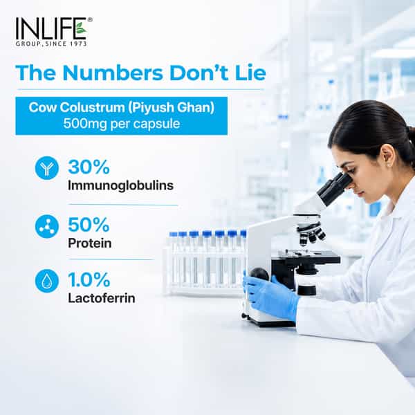 Inlife Cow Colostrum 500Mg Gut Health & Immunity Support - 60 Capsules