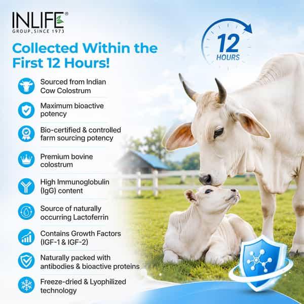 Inlife Cow Colostrum 500Mg Gut Health & Immunity Support - 60 Capsules
