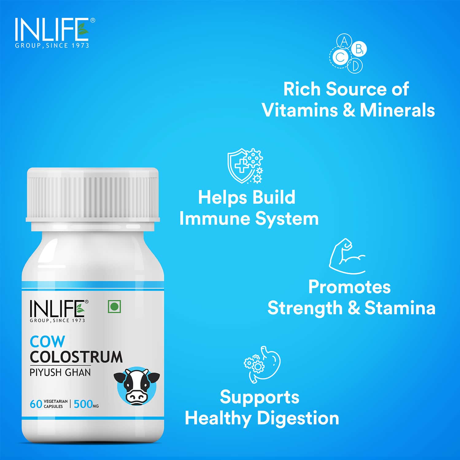 Buy INLIFE COW COLOSTRUM SUPPLEMENT 500MG (60 VEGETARIAN CAPSULES) Online & Get Upto 60 OFF at
