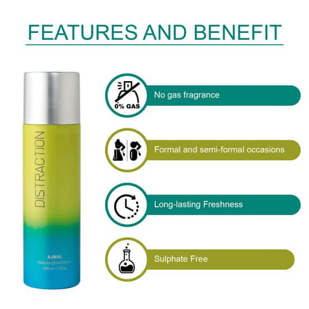 Ajmal Distraction Deodorant Combo Pack Of 4 Deodorant 200ml Each (Total 800ml) For Men & Women