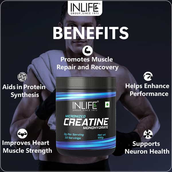 Inlife Micronized Creatine Monohydrate Powder Supplement Muscle Repair &Recovery 100Gm(Unflavoured)
