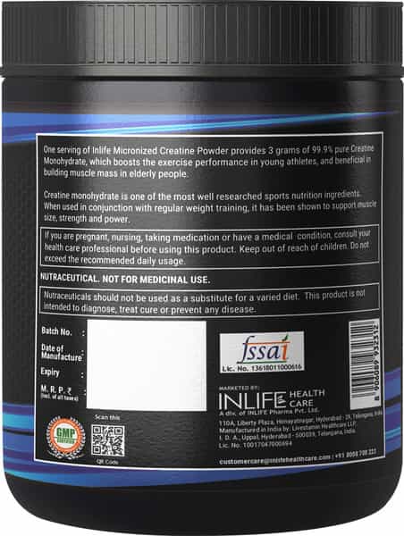 Inlife Micronized Creatine Monohydrate Powder Supplement Muscle Repair &Recovery 100Gm(Unflavoured)