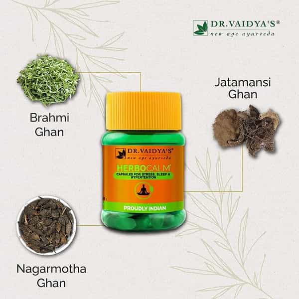 Dr. Vaidya's Herbocalm Capsules Ayurvedic Medicine For Stress And Anxiety-Pack Of 2 