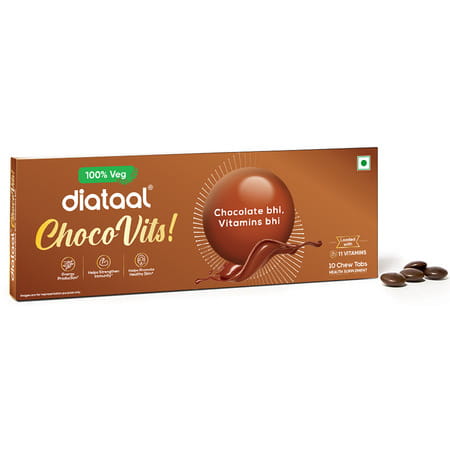 Diataal Chocovits Veg Multivitamin With B-Complex For Energy & Immunity Health 10 Chewable Tablets
