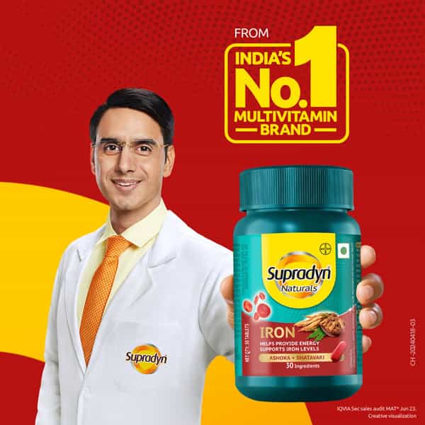 Supradyn Naturals Iron Ashoka + Shatavari Provides Blood Health & Energy Bottle Of 30 Tablets (3Pck)