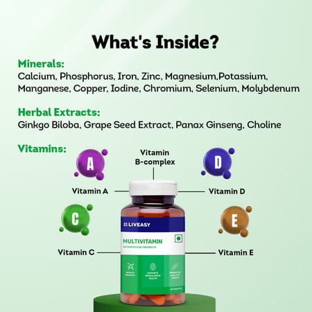 Liveasy Wellness Multivitamin Multimineral - Immunity Booster - Complete Nutrition - Bottle Of 60