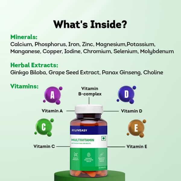 Liveasy Wellness Multivitamin Multimineral - Immunity Booster - Complete Nutrition - Bottle Of 60
