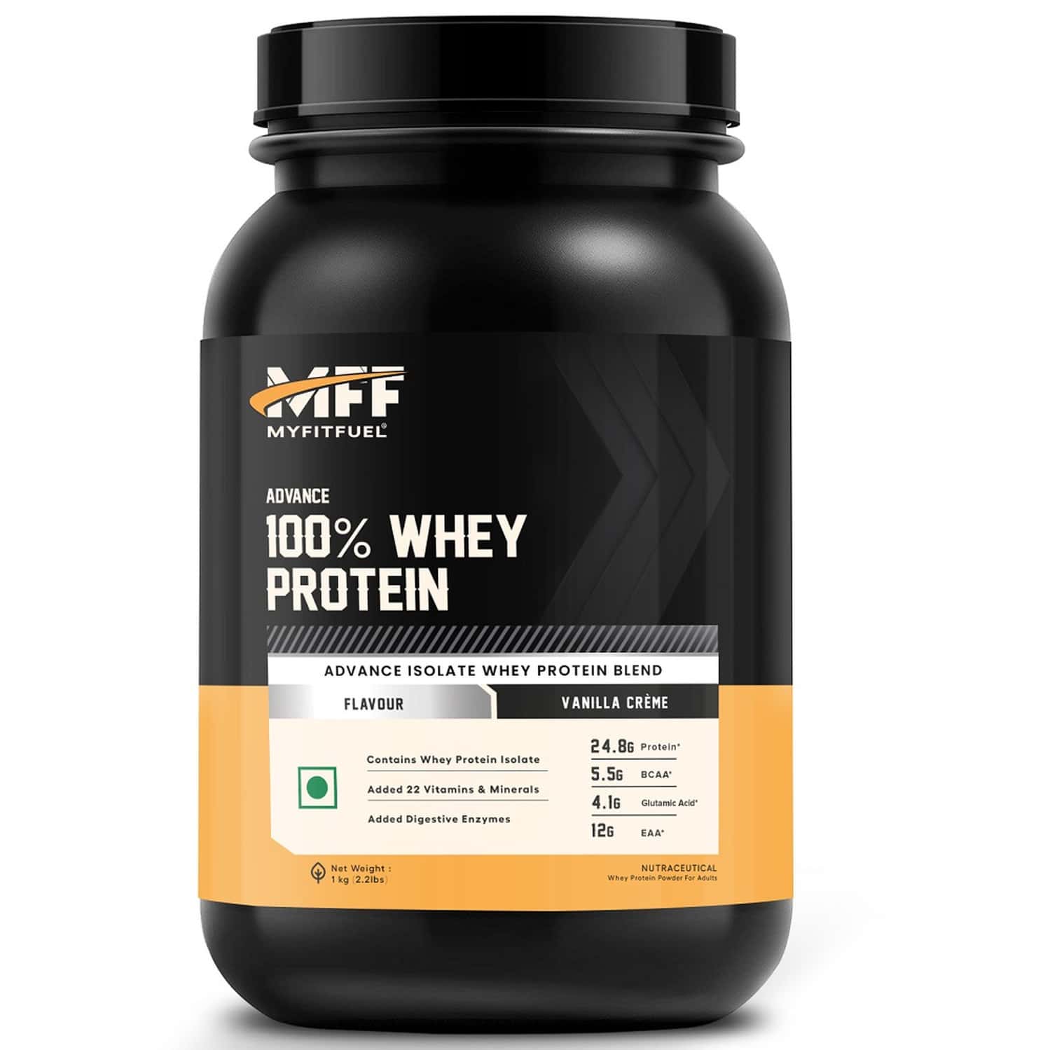 Myfitfuel Advance Mff 100% Whey Protein Powder + Digestive Enzymes & Vitamins (1 Kg | Vanilla Creme)