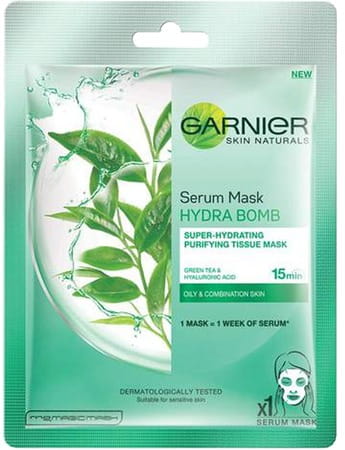 Garnier Skin Naturals Green Tea Face Serum Sheet Mask Hydra Bomb Packet Of 32 G