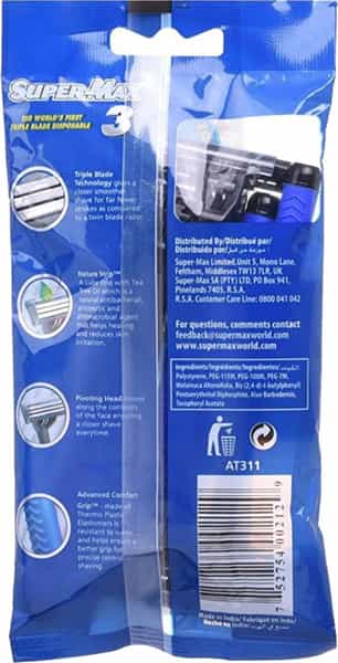 Supermax 3Blade Disposible Comfort Grip Men's Razors - Pack Of 5