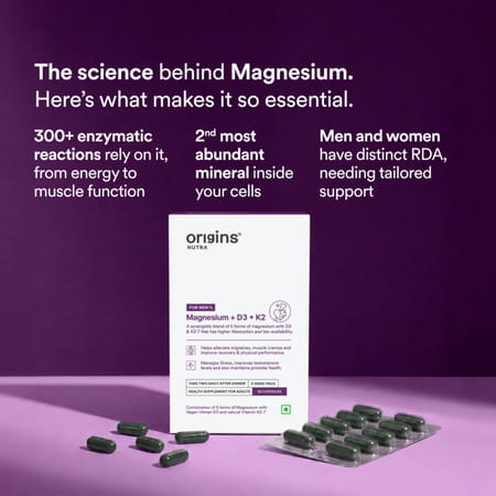 Origins Nutra Magnesium Supplement For Men 5 Magnesium Salts | Vitamin K2-7 56 Veg Capsules