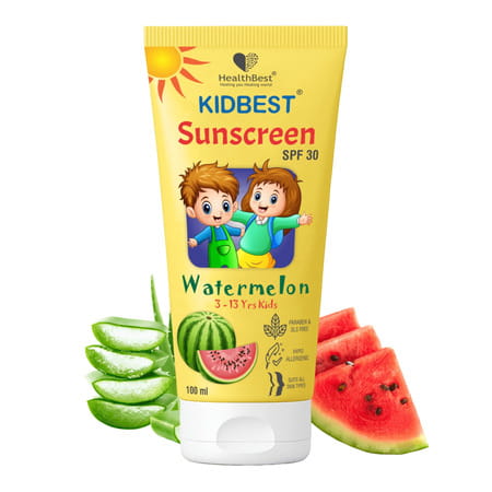 Healthbest Kidbest Sunscreen For Kids|Spf 30 Uva/Uvb|Sensitive Skin|Watermelon Flavor|100ml