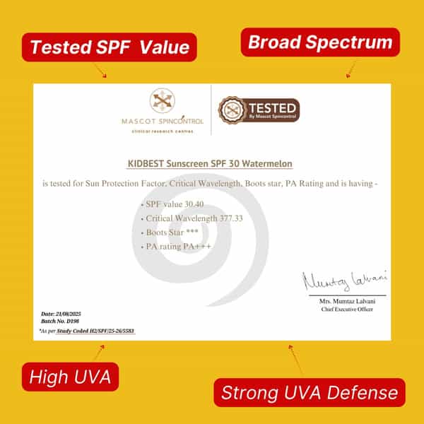Healthbest Kids Sunscreen Spf 30 | Pa+++ | Tested Prevents Tanning Watermelon Flavor - 100 Ml