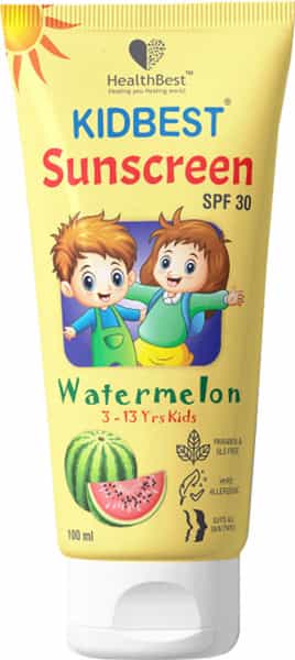 Healthbest Kids Sunscreen Spf 30 | Pa+++ | Tested Prevents Tanning Watermelon Flavor - 100 Ml