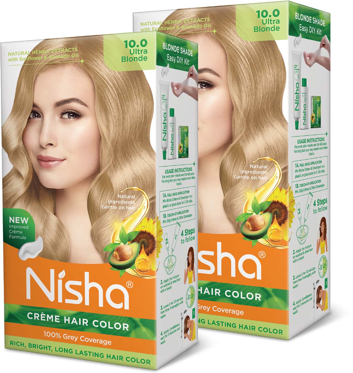 Nisha Creme Hair Color Ultra Blonde 150g Pack Of 2 | Permanent Hair Colour For Women & Men